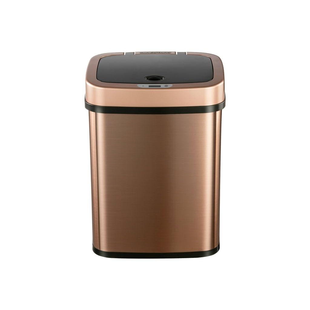 3.2 Gallon Gold Rectangular Motion Sensor Trash Can Rectangle Plastic Stainless Steel Fingerprint Proof Bag Fastener