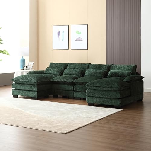 U-Shaped Cushions Deep Seat Sectional Sofa Couch w/Double Chaise (Left & Right) and 4 Lumbar Pillows,110.6" Corner Symmetrical Overstuffed Comfy Sofa&Couch for Home Office Apartment Living Room Sets