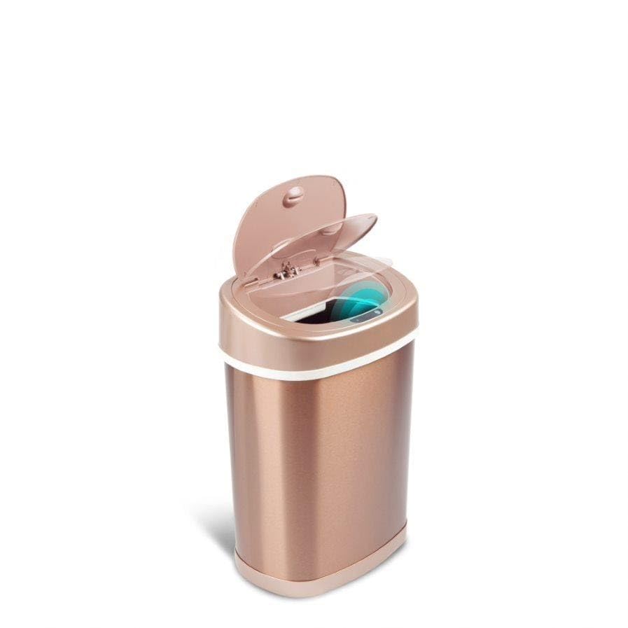 3.9 Gal. Stainless Steel Motion Sensor Trash Can Rose Gold Oval Plastic Fingerprint Proof Quiet Close