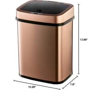 3.2 Gallon Gold Rectangular Motion Sensor Trash Can Rectangle Plastic Stainless Steel Fingerprint Proof Bag Fastener