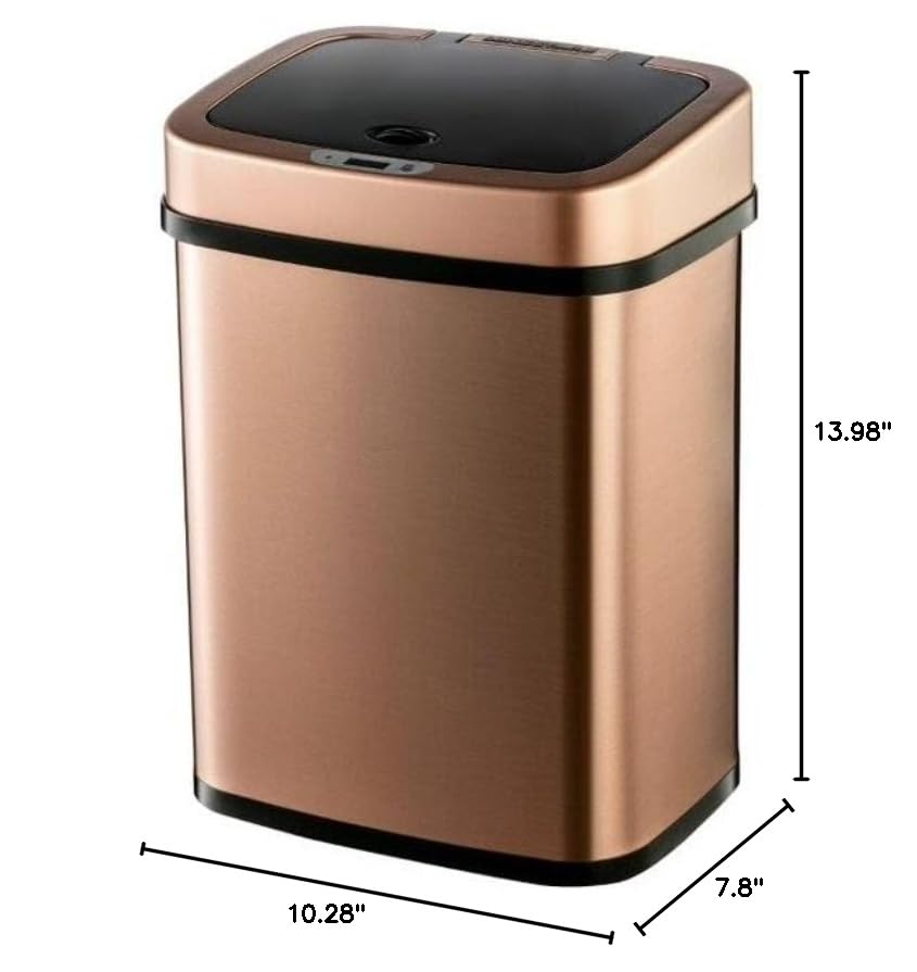 3.2 Gallon Gold Rectangular Motion Sensor Trash Can Rectangle Plastic Stainless Steel Fingerprint Proof Bag Fastener