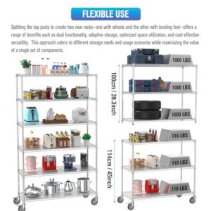 6 Tier NSF Wire Shelf Shelving Unit, 20 x 48 x 84.5 Inch 6000lbs Capacity Heavy Duty Adjustable Storage Metal Rack with Wheels/Leveling Feet&Shelf Liners, Ideal for Garage, Kitchen, and More - Chrome