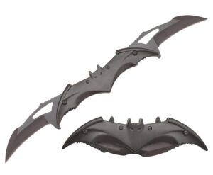 arleza storm dark knight twin blade bat knife - 11" pocket folding spring assisted dual blades tactical knife for comics superhero fan! (black/black)