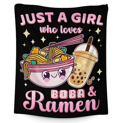 Cute Blanket for Girls - Ramen Throw Blanket Gifts for Kids Ramen Lovers - 40 x 50 Inches Black Soft Flannel Food Blankets for Couch Sofa Chair Bed