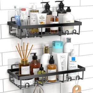 Shower Caddy, 3 Pack Adhesive Bathroom Shelf With Hook, No Drilling, Large Capacity, Rustproof Shower Caddy Shower Organizer Rack & Shower Soap Holder for Bathroom Home Kitchen, Black