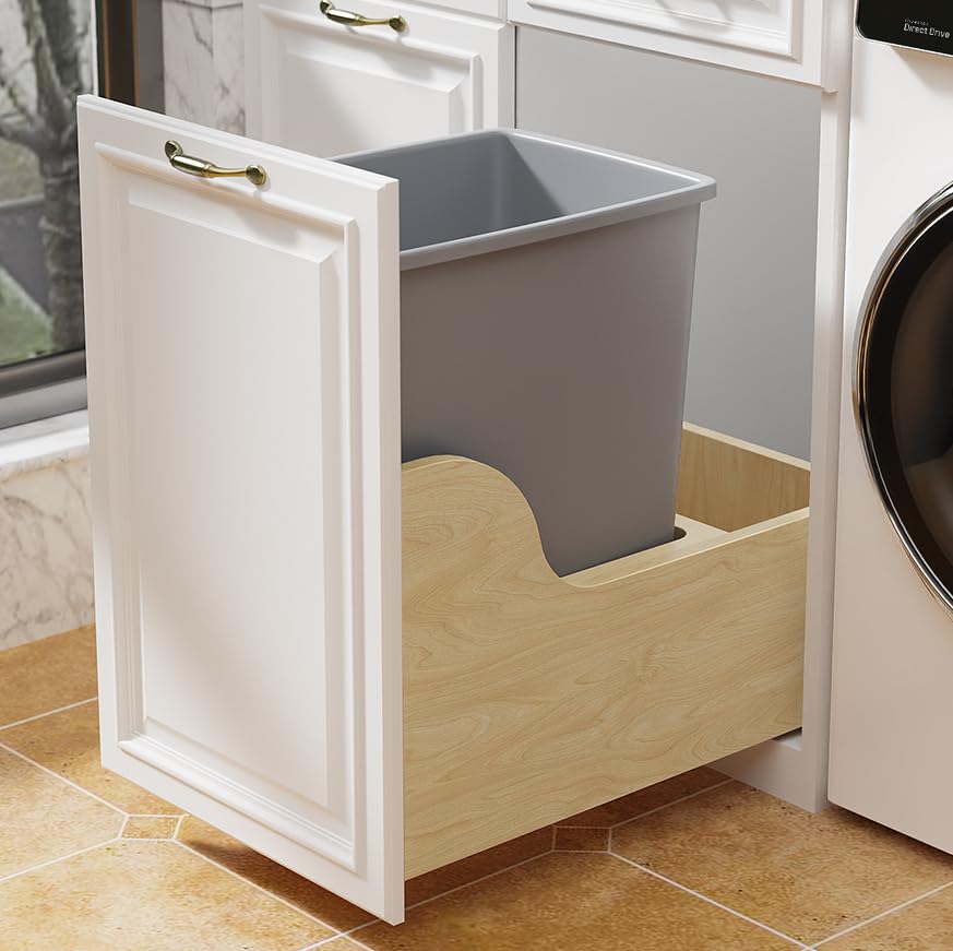 ROOMTEC Wood 35-Gallon Pull Out Trash Can, Soft-Close