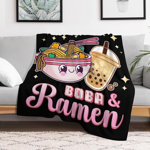 Cute Blanket for Girls - Ramen Throw Blanket Gifts for Kids Ramen Lovers - 40 x 50 Inches Black Soft Flannel Food Blankets for Couch Sofa Chair Bed