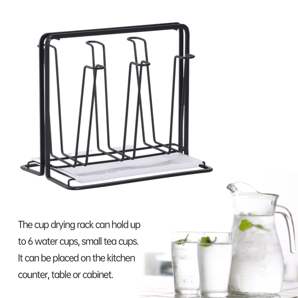 Cup Drying Rack, Glass Bottle Mug Cup Holder Metal Dish Drainer Drying Rack Mugs Storage Rack Countertop Drainer Coffee Bottles Stand with Drip Tray for 6 Cups