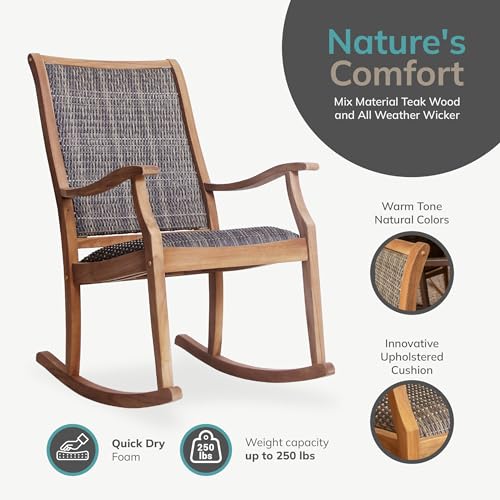 Cambridge Casual Auburn Upholstered Teak Wood Porch Rocking Chair