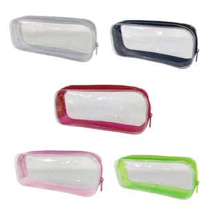 TotePrint 5 PCS Clear PVC Zipper Pen Case Multi Purpose Bag,Big Capacity Makeup Pouch Pencil Bag Pen Bag for Travel (5PCS Classic Group)