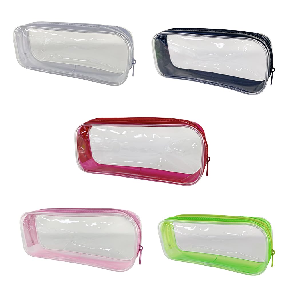 TotePrint 5 PCS Clear PVC Zipper Pen Case Multi Purpose Bag,Big Capacity Makeup Pouch Pencil Bag Pen Bag for Travel (5PCS Classic Group)