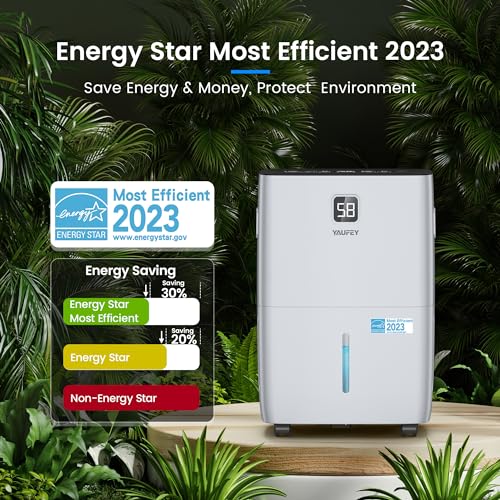 Yaufey 80 Pints Energy Star Dehumidifier for Home, Basement and Large Room up to 5000 Sq. Ft., with Drain Hose, Timer, Intelligent Humidity Control and Large Water Tank