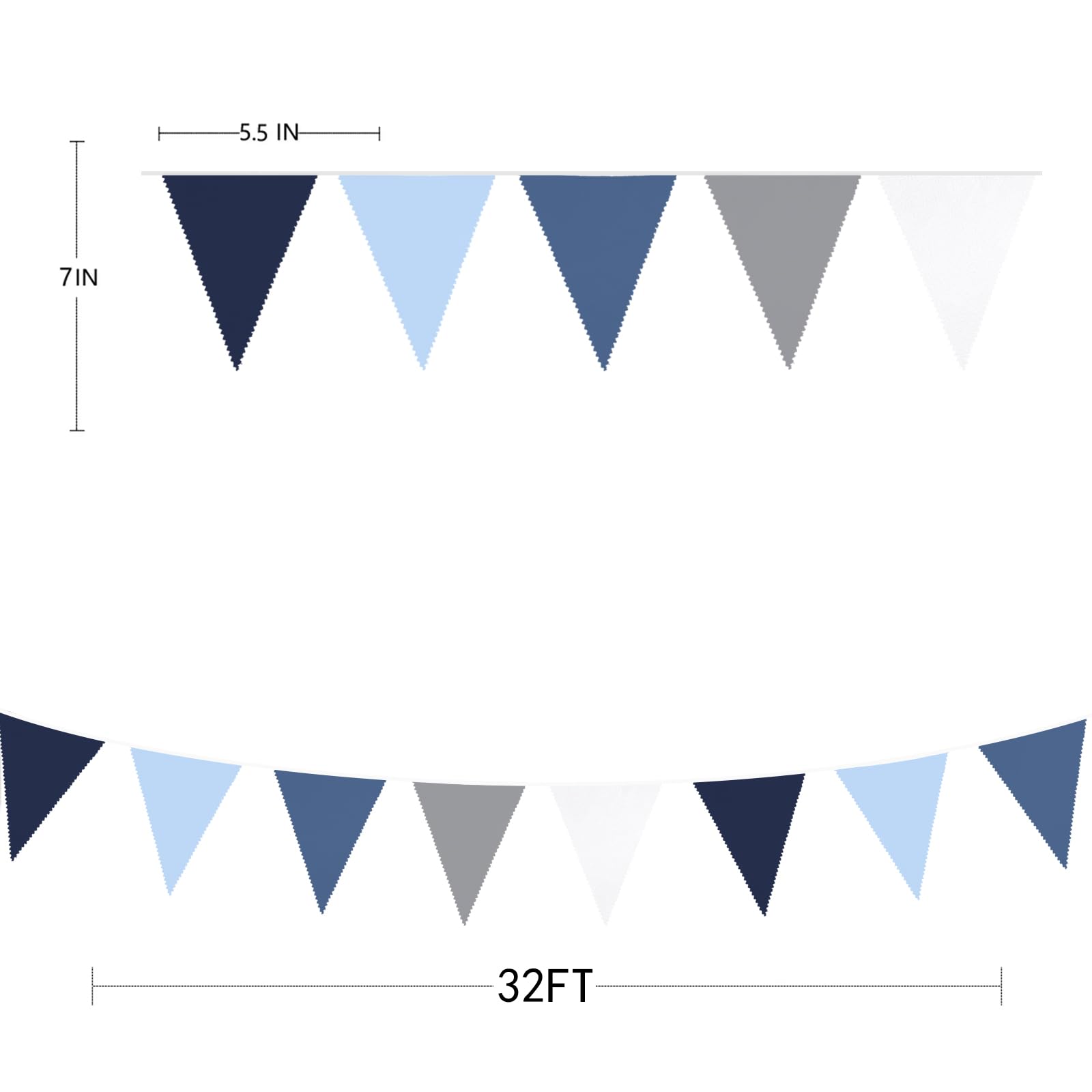 32Ft Deep Blue Party Decorations Royal Triangle Flag Pennant Bunting Fabric Garland for Wedding Birthday Ahoy Achor Nautical Pirate Bridal Baby Shower Under The Sea Party Festivals Decoration