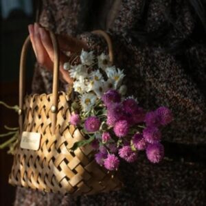 Wood Baskets Woven Hand-Held Wicker Cachepot For Flowers Pot Wicker Baskets Girl Storage Basket with Handle Wedding Home Decor