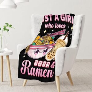 Cute Blanket for Girls - Ramen Throw Blanket Gifts for Kids Ramen Lovers - 40 x 50 Inches Black Soft Flannel Food Blankets for Couch Sofa Chair Bed