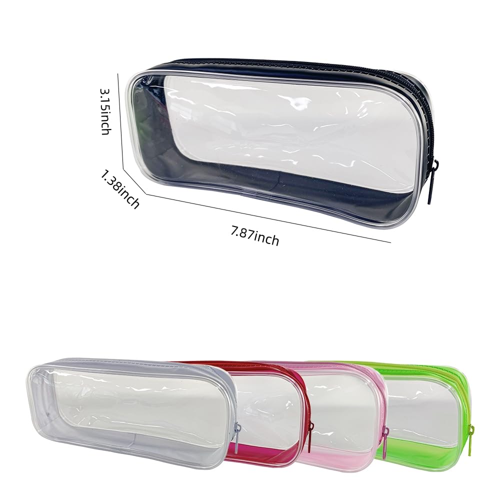 TotePrint 5 PCS Clear PVC Zipper Pen Case Multi Purpose Bag,Big Capacity Makeup Pouch Pencil Bag Pen Bag for Travel (5PCS Classic Group)