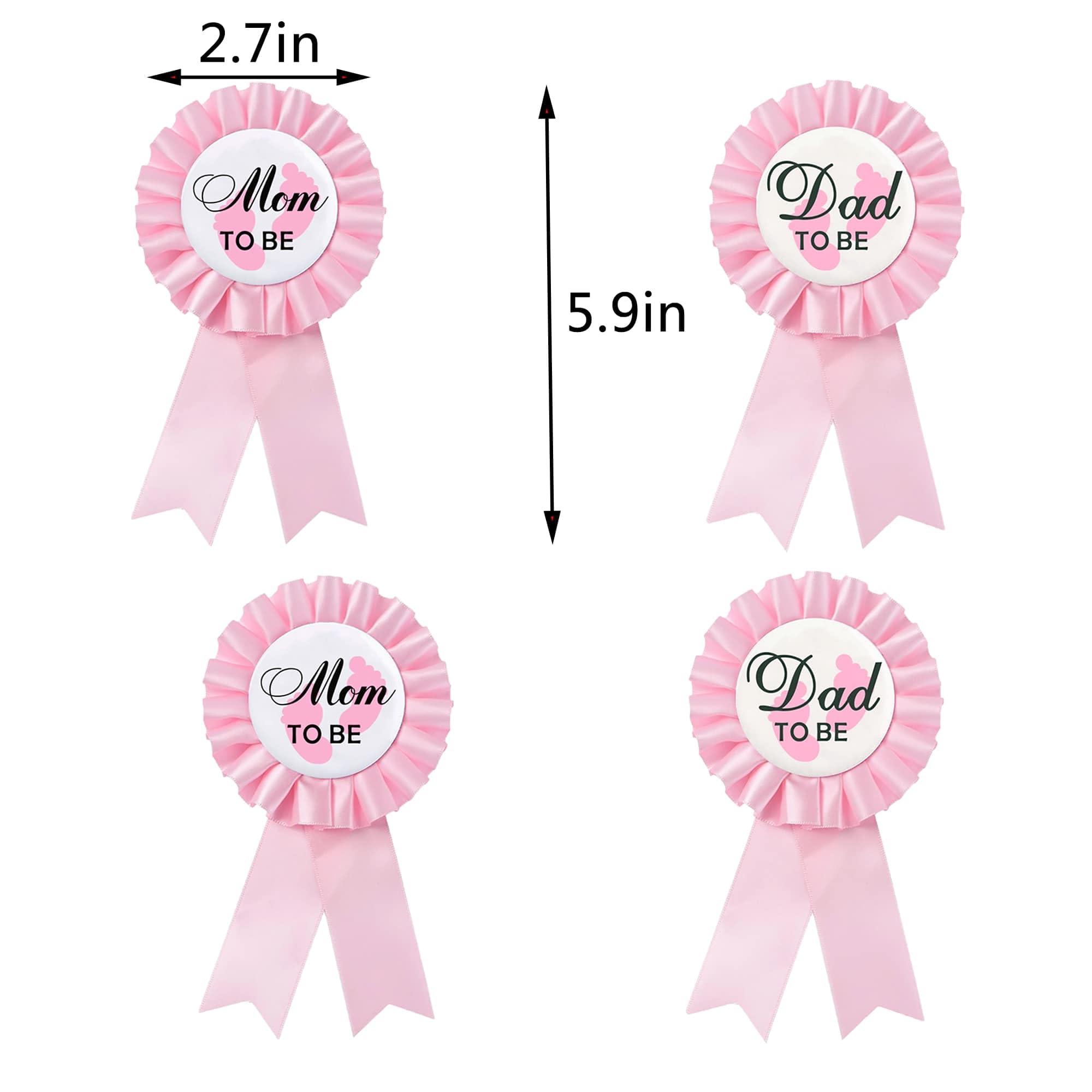 Memeyou Baby Shower Button Decorations Mom to be & Dad to be Tinplate Badge Baby Gender Reveals Celebration Party Present Pink Ribbon Rosette for Expectant Parents