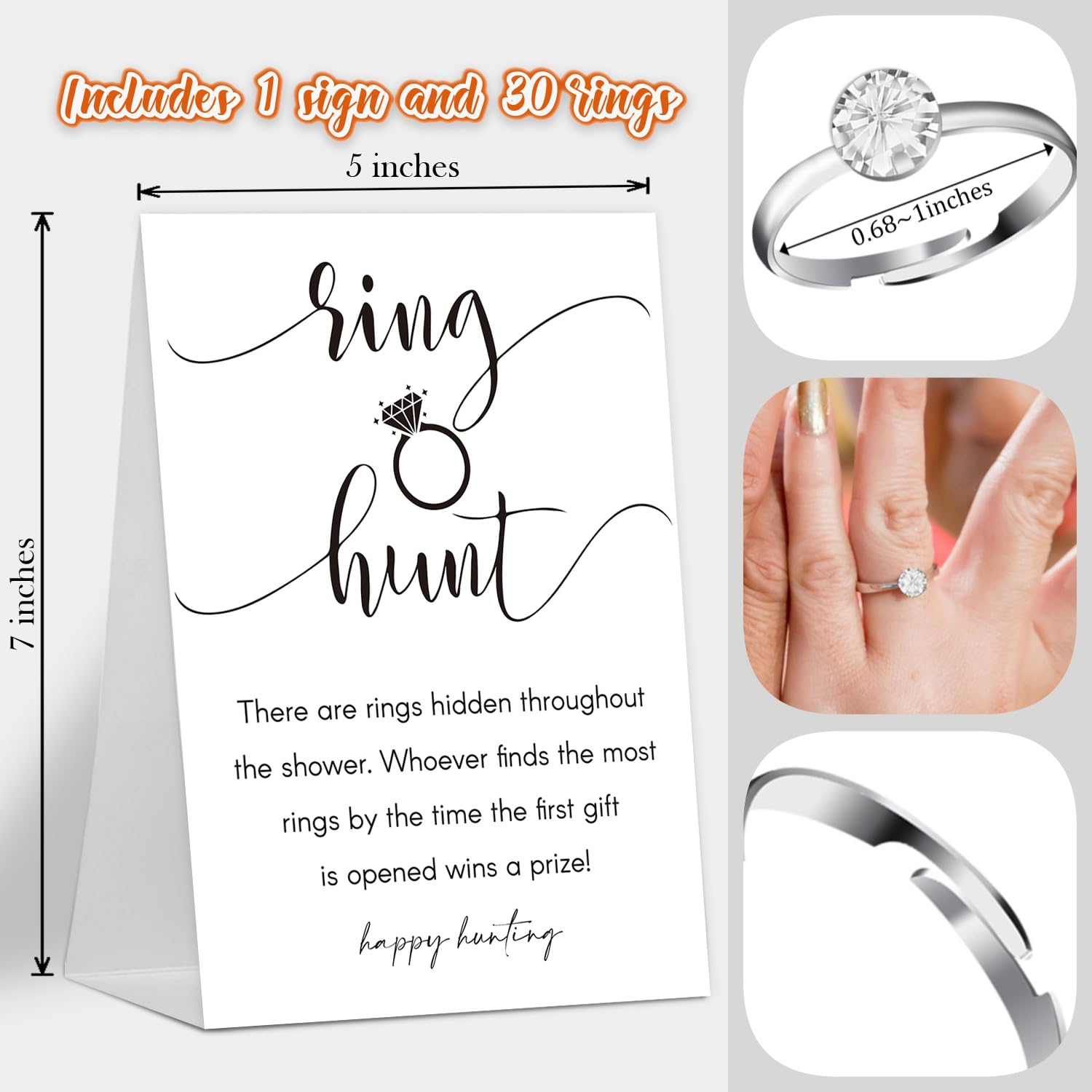 The Ring Hunt Game, Bridal Shower Games with Rings-One Sign and 30 Rings, Bridal Shower and Wedding Shower Games for Guests, Engagement Party Game, Bridal Shower Decorations-LS1