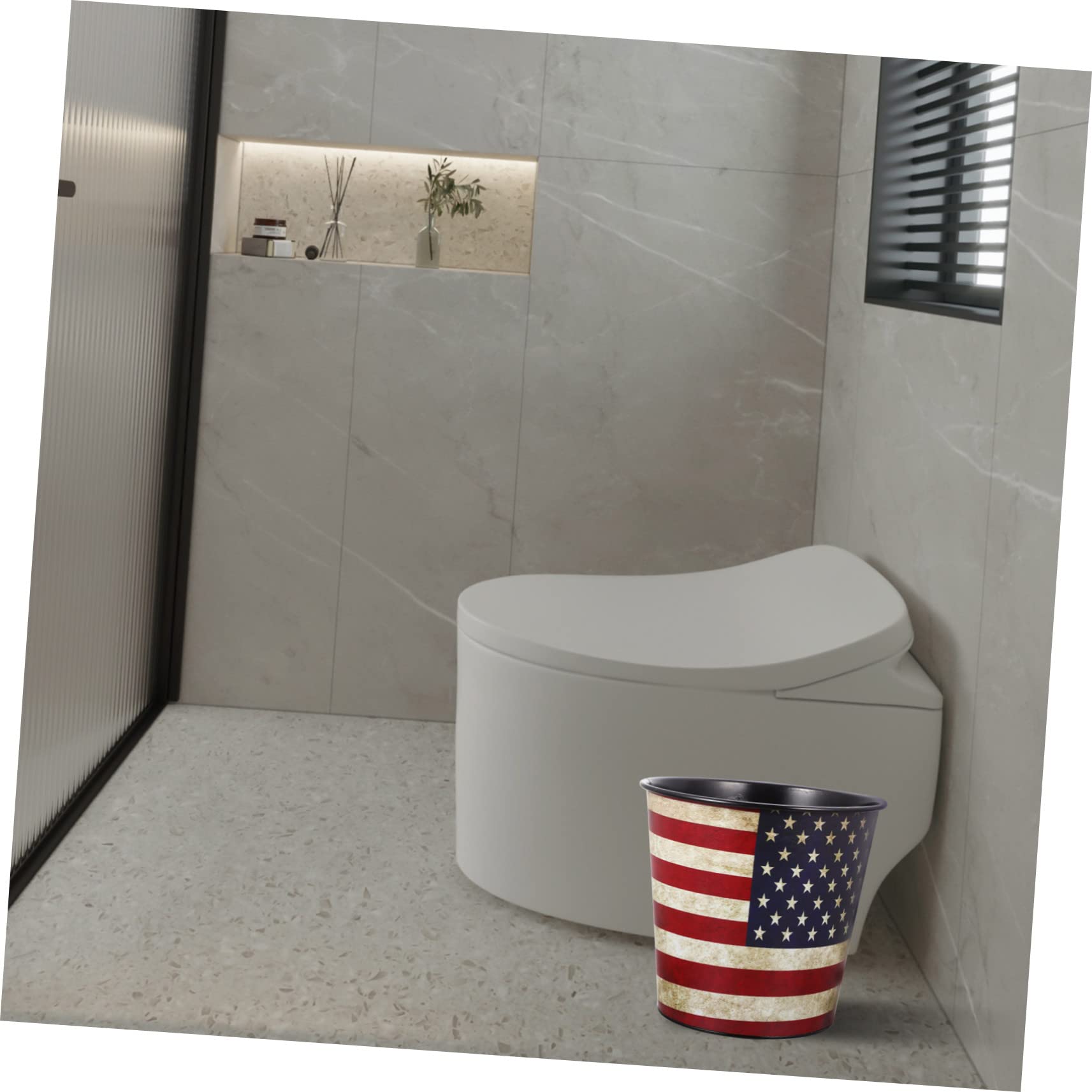 FONDOTIN American Flag Bathroom Trash Can Flag Waste Basket Bedroom Living Room Stylish Design