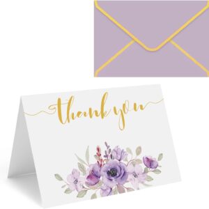 YUANAYA 36 Thank You Cards with Envelopes Purple 4x6 Inches, Blank Cards and Envelopes Bulk for Wedding, Sympathy, Baby Shower, Anniversary, Thanksgiving, Baby shower, Small Business, All Occasion