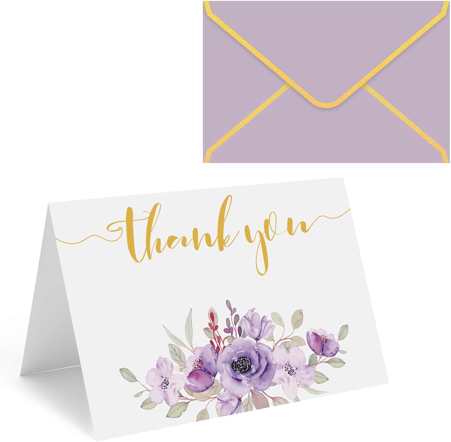 YUANAYA 36 Thank You Cards with Envelopes Purple 4x6 Inches, Blank Cards and Envelopes Bulk for Wedding, Sympathy, Baby Shower, Anniversary, Thanksgiving, Baby shower, Small Business, All Occasion