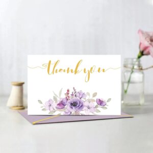 YUANAYA 36 Thank You Cards with Envelopes Purple 4x6 Inches, Blank Cards and Envelopes Bulk for Wedding, Sympathy, Baby Shower, Anniversary, Thanksgiving, Baby shower, Small Business, All Occasion