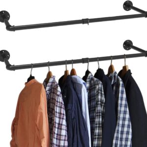 MY RUSTIC Industrial Pipe Clothing Rack, Rustic Pipe Hanging Rod for Closet Storage, Wall Mounted Multi Purpose Hanging Rod (Black, 38 Inch 2P)