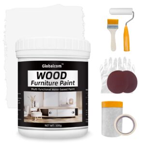 globalcom acrylic wood paint for furniture, home decor paint for wood surface renovation, water-based chalk style paint, non-toxic & odorless (17 oz, white)