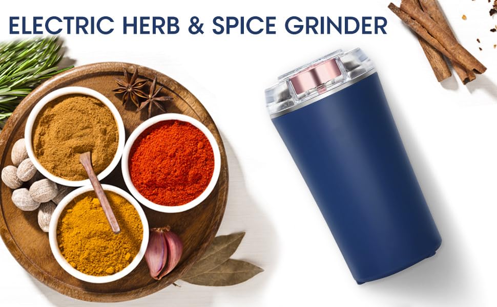 Electric Herb Grinder 200W Powerful Fast Grinding for Dry Spices Flower Buds with Brush, Easy On/Off One-Touch Push Button Powder Grinder Perfect For Herbs, Spices, Nuts, Grains and Coffee Beans