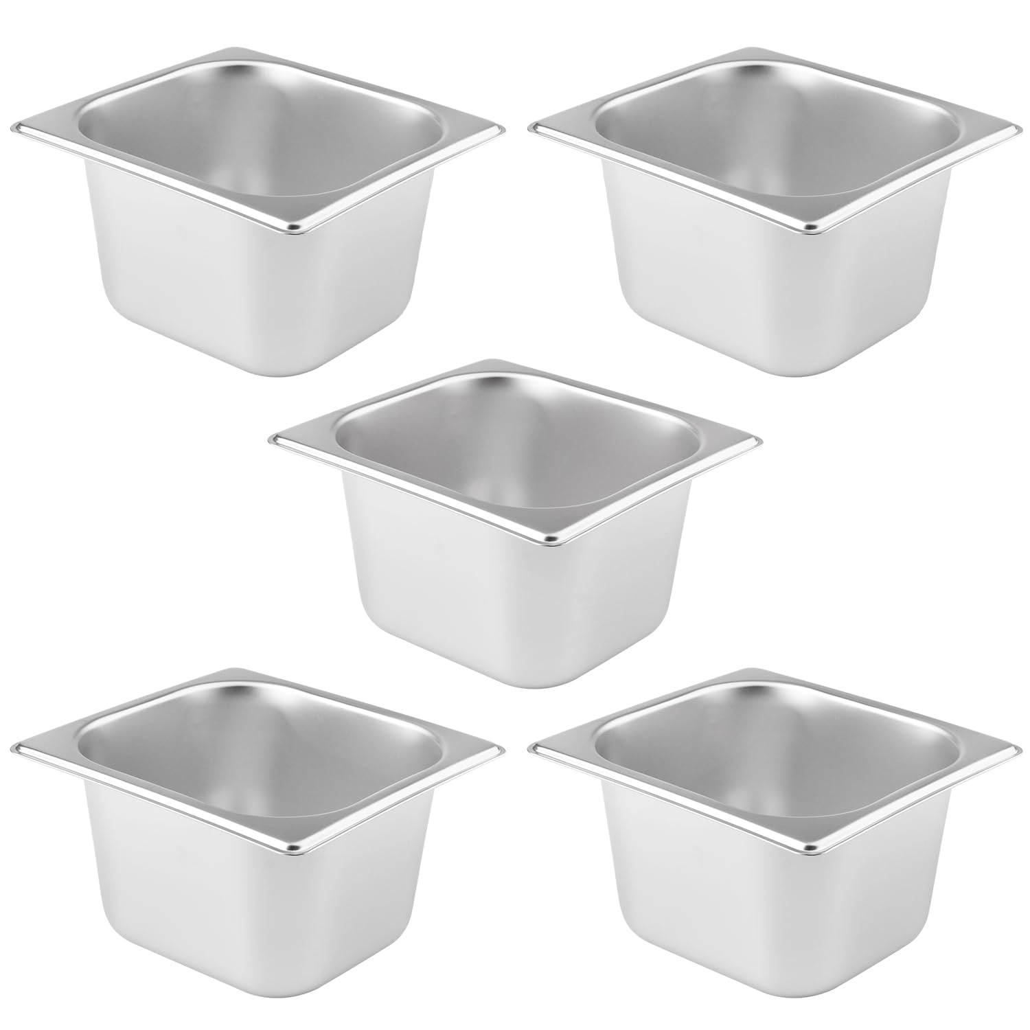 5 PCS 1/6 Size, 4 Inch Deep Stainless Steel Steam Table Pans, Anti-Jamming Steam Pan, Hotel and Restaurant Catering Food Pans by GENHAKON