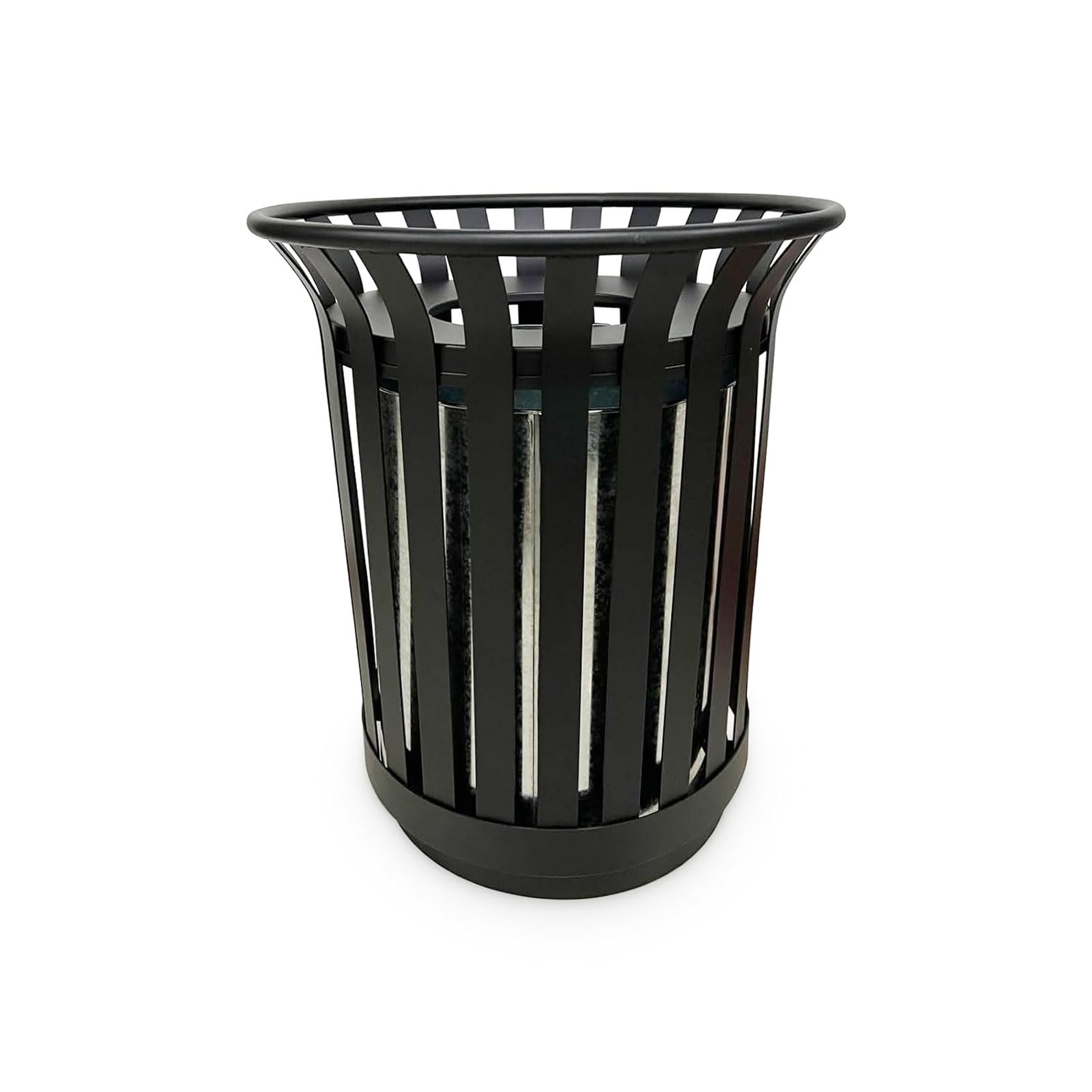 Anxeit Outdoor Metal Slatted Trash Receptacle,Waste Receptacle，Commercial Trash Cans,Zone Round Garbage Bin,Square Hotel Street Patio Indoor Metal Stan (Large - Black)