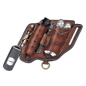 tourbon leather multitool sheath for belt compact edc pouch pocket organizer for men with flashlight holster pen holder & keychain clip