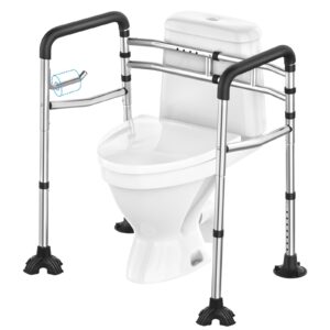 ugarden fsa/hsa eligible toilet safety rail, 380lb stainless steel toilet frame with padded handles&paper holder, adjustable detachable handicap toilet rails, foldable toilet support frame for elderly