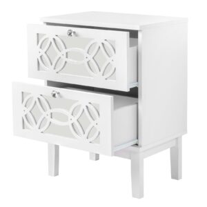 VINGLI White Nightstand Set of 2, Nightstands with Mirror Front Drawers, Bed Side Table/Night Stand, Modern Nightstand, Mirrored Nightstand with Drawer for Bedroom, Kids’ Room, Living Room, Wood