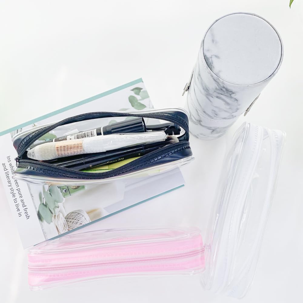 TotePrint 5 PCS Clear PVC Zipper Pen Case Multi Purpose Bag,Big Capacity Makeup Pouch Pencil Bag Pen Bag for Travel (5PCS Classic Group)