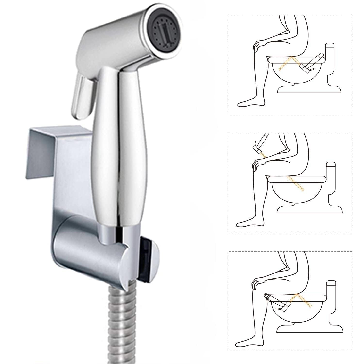 Hand Held Bidet Sprayer - Sprayer Shattaf Toilet Bidet Shower Head for Bathroom Sink or Toilet - with 59-inch Hose and Wall Bracket