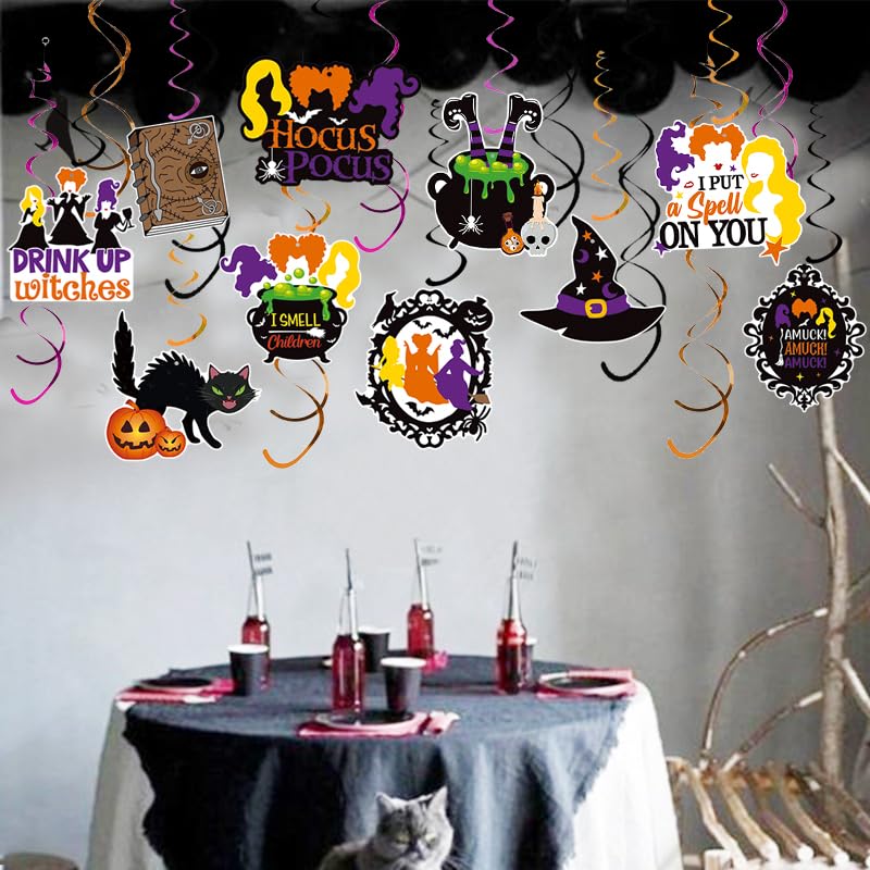 30pcs Hocus Pocus Decorations Halloween Hanging Swirl Decorations Hocus Pocus Birthday Decorations Hocus Pocus Party Supplies for Gender Reveal Trunk or Treat Witch Hocus Pocus Baby Shower Decorations