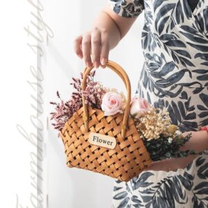 Wood Baskets Woven Hand-Held Wicker Cachepot For Flowers Pot Wicker Baskets Girl Storage Basket with Handle Wedding Home Decor