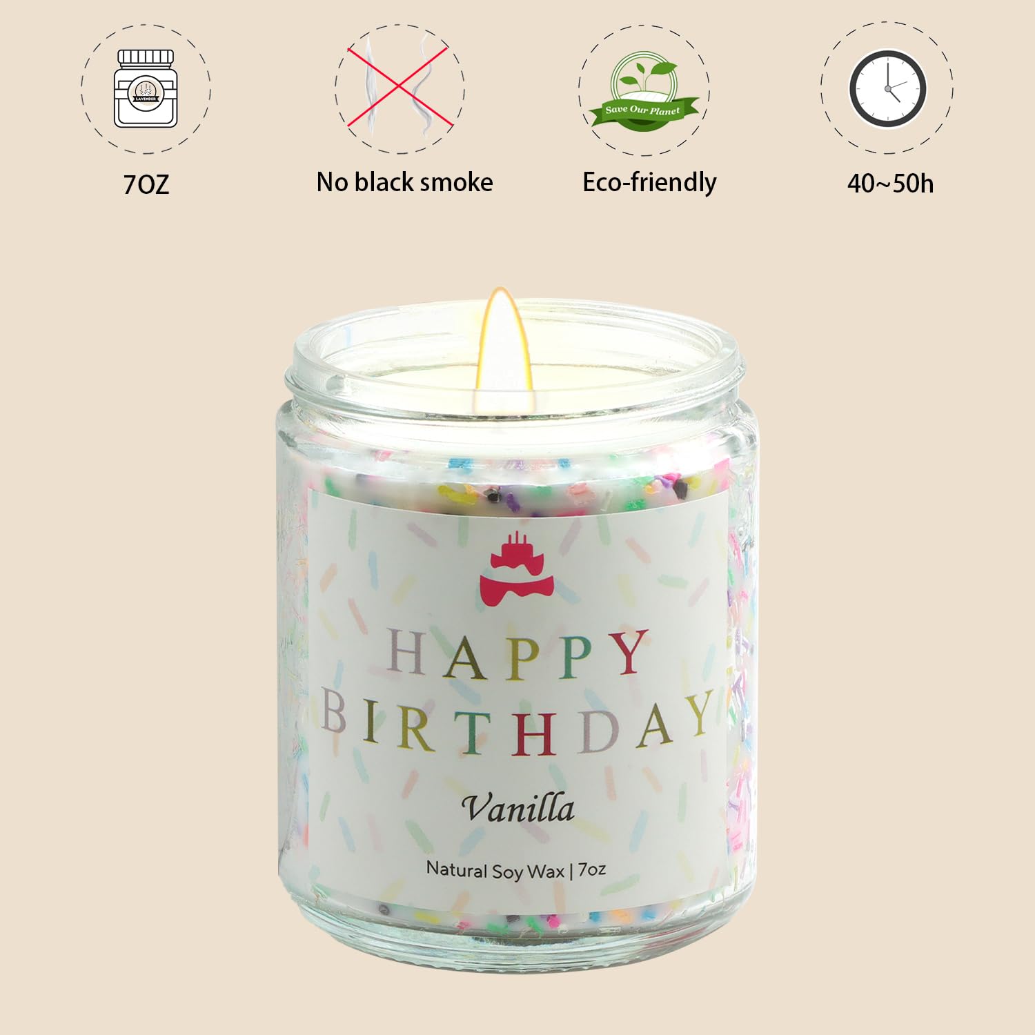 Happy Birthday Candle - Birthday Gifts for Women, Best Friend Birthday Gifts Ideas, Natural Soy Wax Vanilla Scented Candles