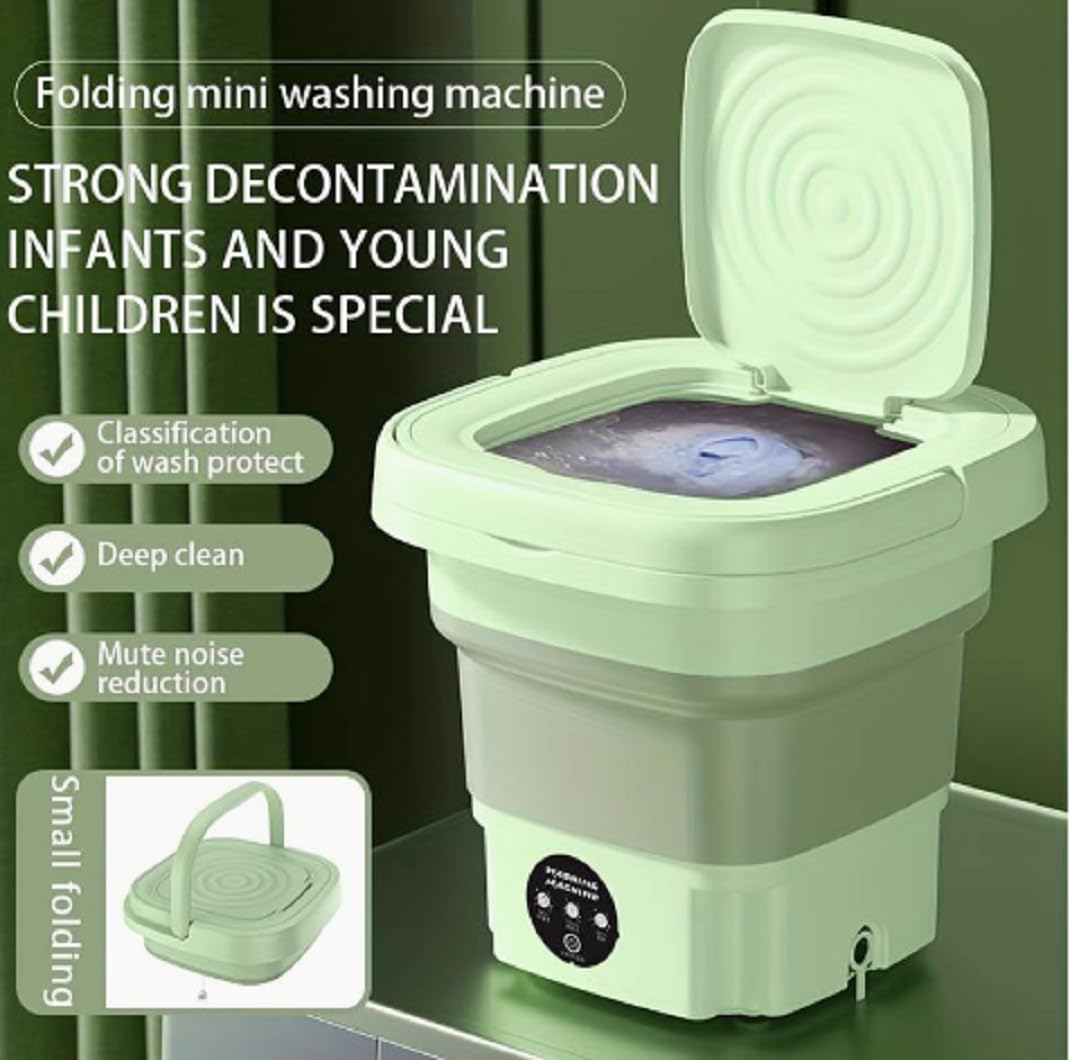 Compact 8 lb Portable Washing Machine for Apartments - Quick Laundry Solution with Timer and Multiple Wash Modes (Green)