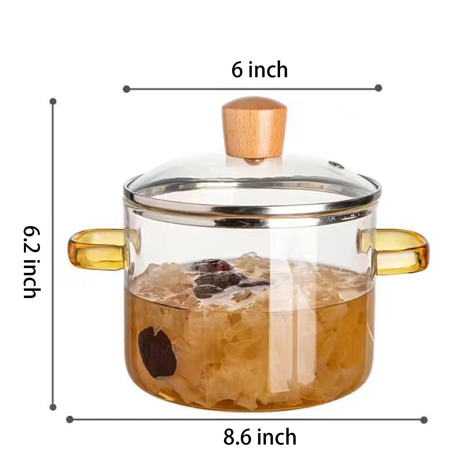 Clear Cooking Pots 1.5L(50oz) High Borosilicate Cooking Pot,Glass Cooking Pots for Stove Top Glass Saucepan,Glass Pot With Lid for Noodle,Soup,Milk,Tea