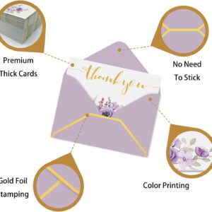 YUANAYA 36 Thank You Cards with Envelopes Purple 4x6 Inches, Blank Cards and Envelopes Bulk for Wedding, Sympathy, Baby Shower, Anniversary, Thanksgiving, Baby shower, Small Business, All Occasion