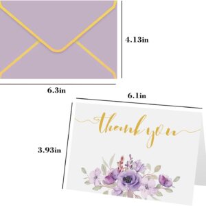 YUANAYA 36 Thank You Cards with Envelopes Purple 4x6 Inches, Blank Cards and Envelopes Bulk for Wedding, Sympathy, Baby Shower, Anniversary, Thanksgiving, Baby shower, Small Business, All Occasion