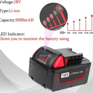 OYRMIL 18V Battery and Charger for Milwaukee M18 Battery with Milwaukee Battery Charger, Capacity Output 5.0Ah