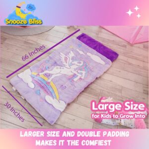 Unicorn Sleeping Bag for Kids – Glow in The Dark Kids Sleeping Bags Make Fun Unicorn Gifts for Girls. Perfect for Sleepovers, Camping, Plush Nap Mat for Preschool, with Pillow Pocket, 8+ Hour Glow