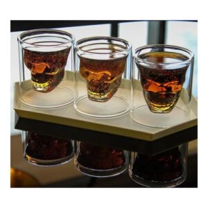 Transparent Skull Double Walled Drinking Glass - Insulated Double Walled Cup for Cocktail, Beer, Whiskey, Bourbon, Vodka, and Scotch Borosilicate Glassware - Keeps Drinks Cold & Hot - Macabre Design