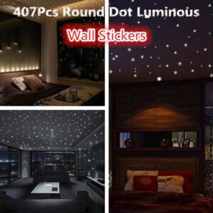 1 Sheet Glow in The Dark Wall Stickers, BaaSid 407 Pcs Removable Glow in Dark Dots Wall Decals Stickers Room Decor Kit, Adhesive Dots Luminous Ceiling Decals for Kids Bedroom Halloween Home Decoration