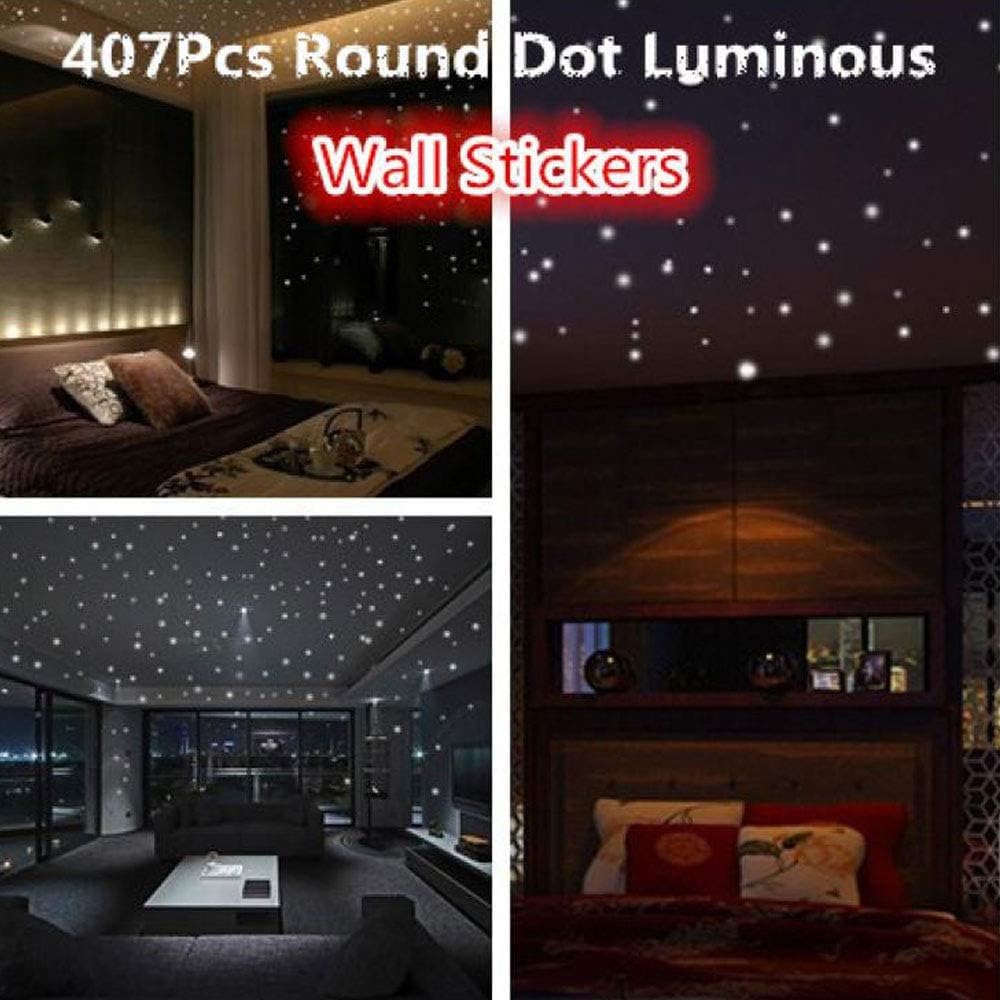 1 Sheet Glow in The Dark Wall Stickers, BaaSid 407 Pcs Removable Glow in Dark Dots Wall Decals Stickers Room Decor Kit, Adhesive Dots Luminous Ceiling Decals for Kids Bedroom Halloween Home Decoration