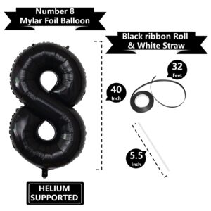 40 Inch Giant Black Number Balloons, Helium Mylar Foil Number Balloons for Birthday, Number 8 Balloon for Party Celebration Decorations Graduations Anniversary Baby Shower Photo Shoot