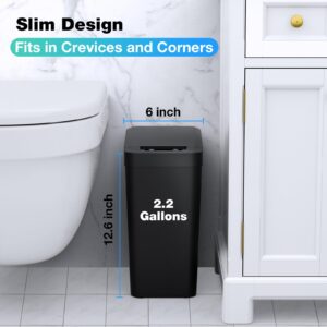 OKSOTY Bathroom Trash Can with Lid, 2.2 Gallon Automatic Touchless Garbage Can, Smart Motion Sensor Small Trash Can, Slim Plastic Trash Bin for Bedroom, Office, Living Room, Kitchen(Black)